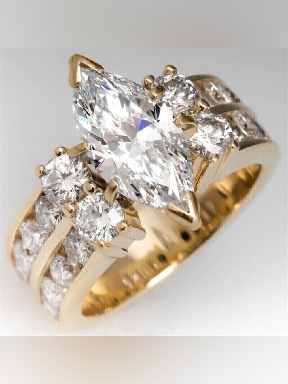 Moissanite Inspired Gold Plated Sterling Silver Ring – Marquise Crystal size 8